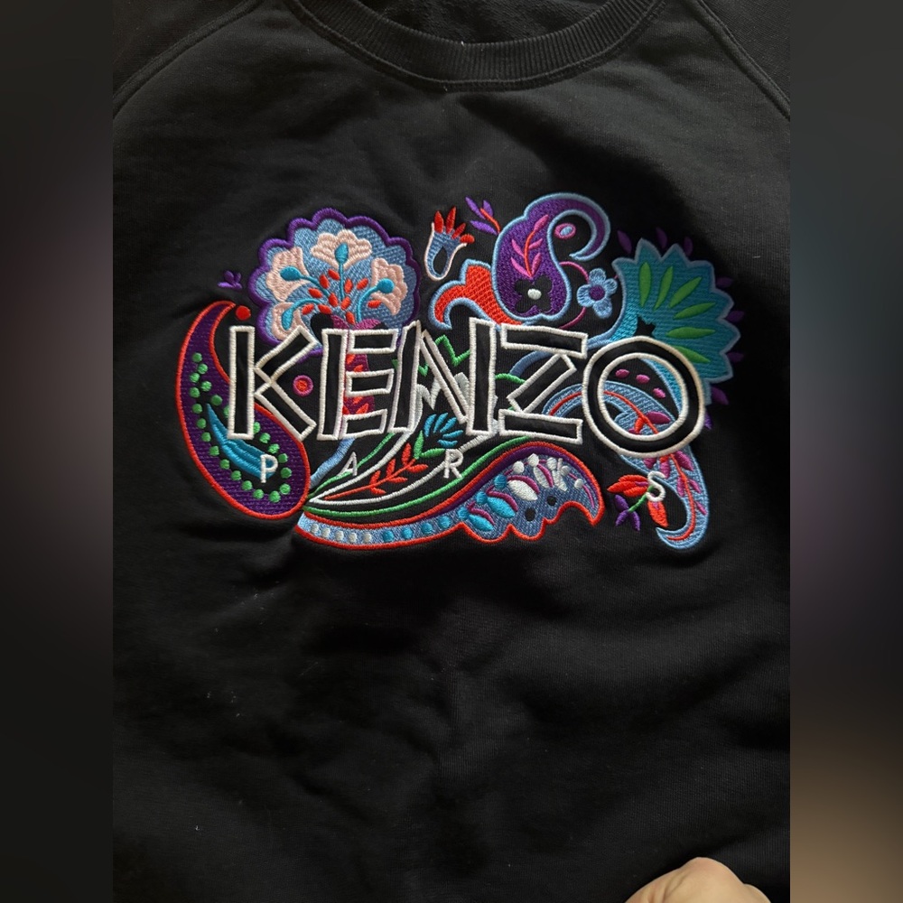 Kenzo Black Paisley Logo Embroidered Cotton Crewneck Sweatshirt L